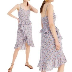 J. Crew Ruffle Hem Strap Dress In Liberty Sarah Floral Midi Dress